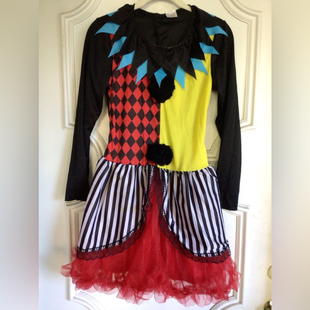 Harlequin Clown Kids Costume Size XL 14-16 NEW
